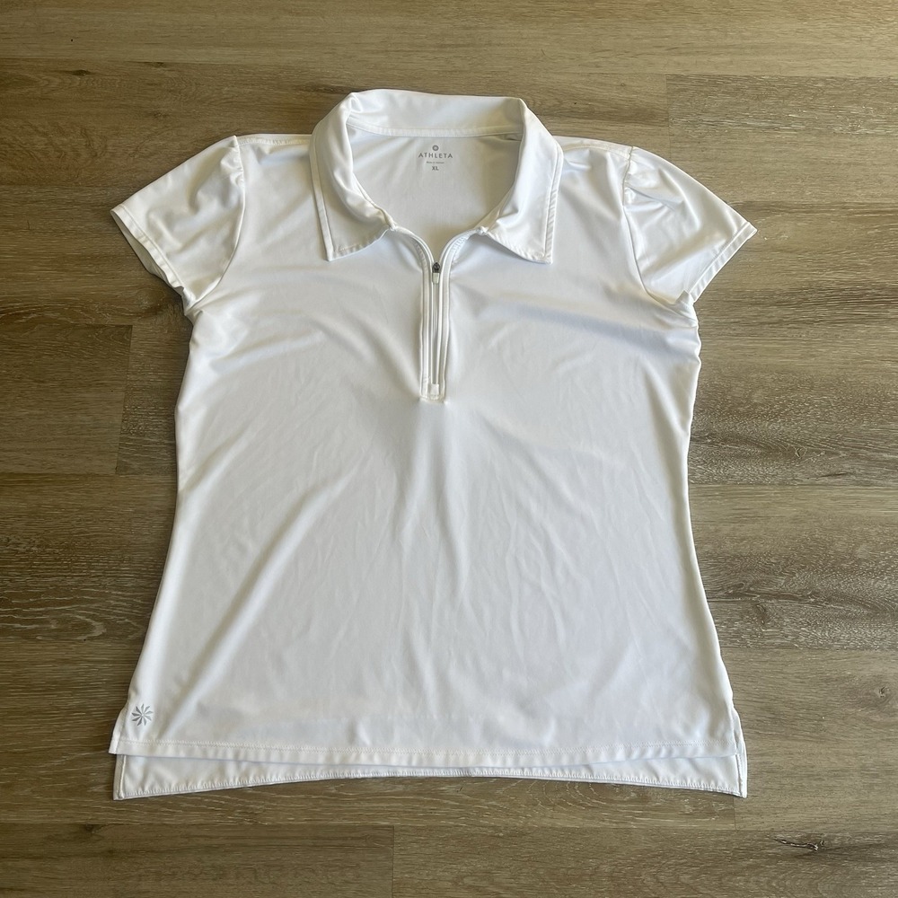Athleta Women's XL White Performance Polo Short Sleeve V-Neck Tennis Pickle Ball